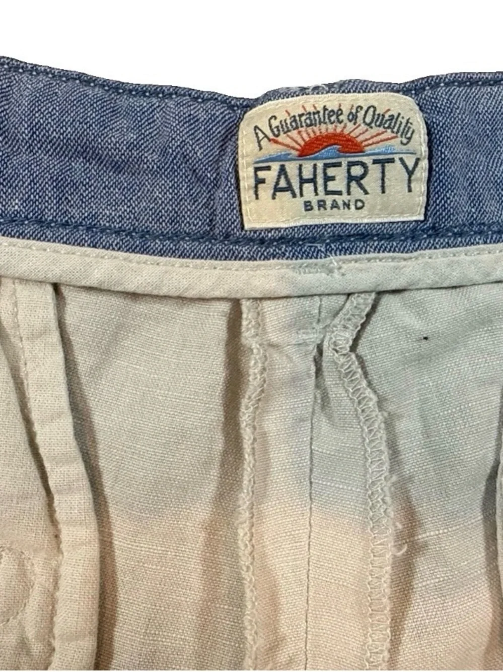 Faherty Brand Men’s Linen Shorts Size 36 Beige Tan Flat Front Coastal Casual